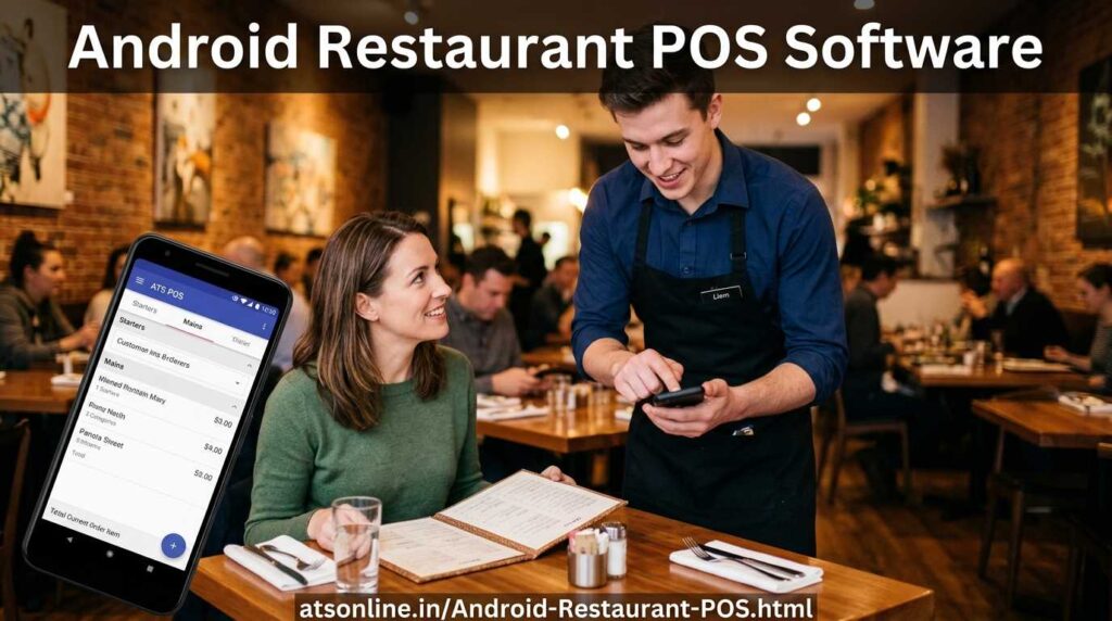 waiter using Android tablet POS for billing at restaurant India